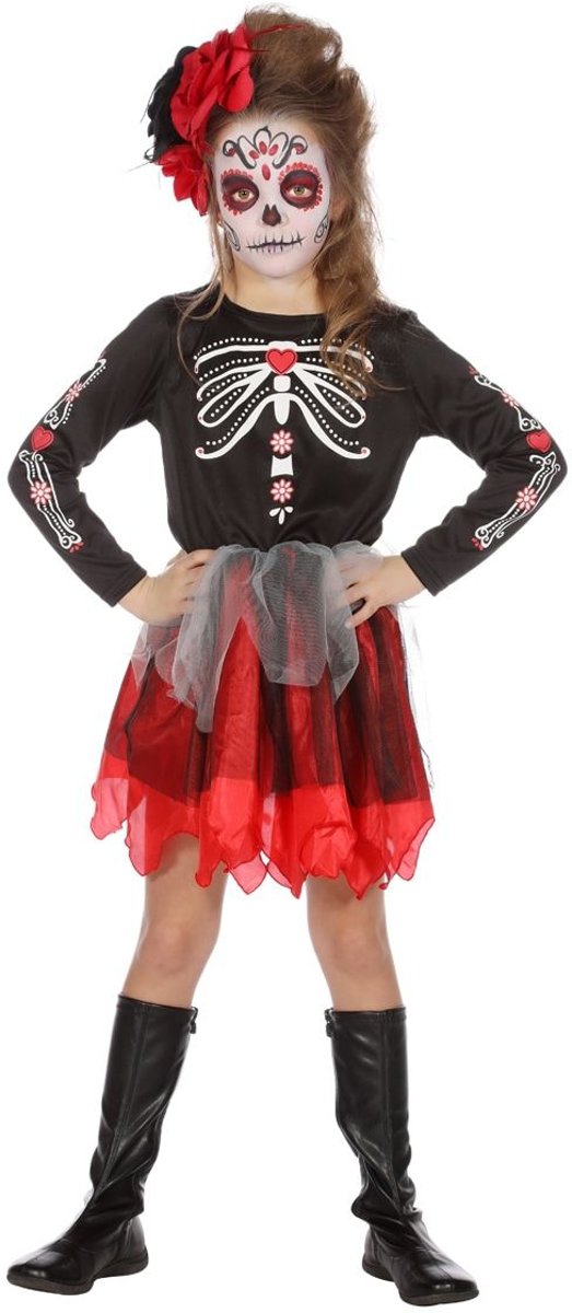Spaans & Mexicaans Kostuum | Day Of The Dead Mexico November | Meisje | Maat 164 | Halloween | Verkleedkleding